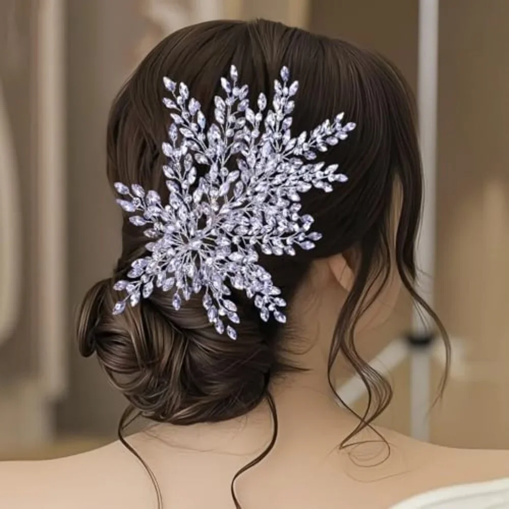 Wedding Rhinestone Hair Piece Leaf Bride‎ Side Headpieces Crystal Hair